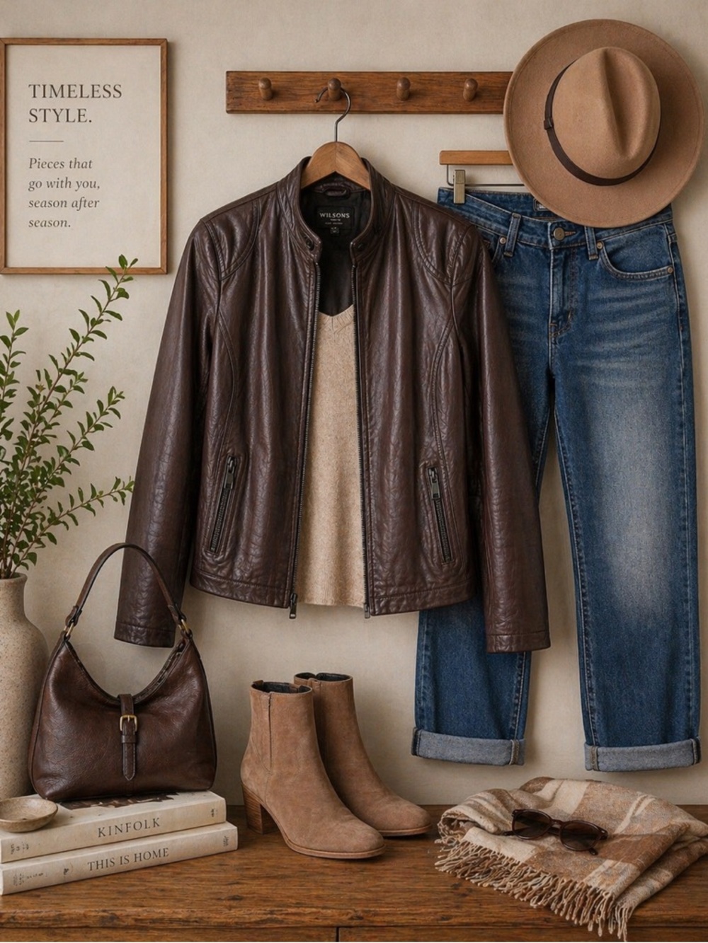 Italian Brown Leather Jacket S Genuine Leather Tailored Classic Moto - Picture 3 of 5